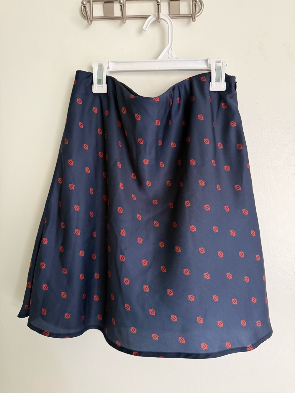 Urban Outfitters Navy Blue Slip Skirt with Red Dot Pattern
